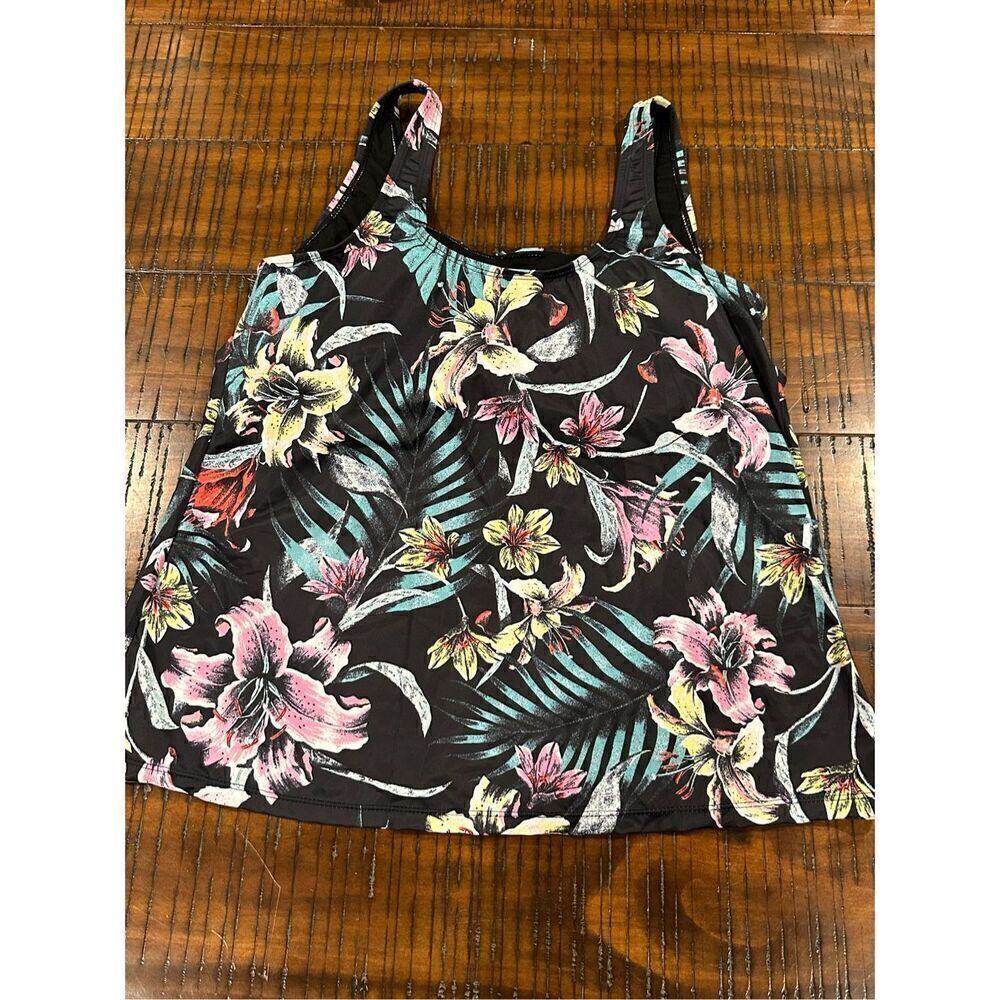 Fullfitall black tropical floral tankini top XXL 20 - Picture 3 of 7